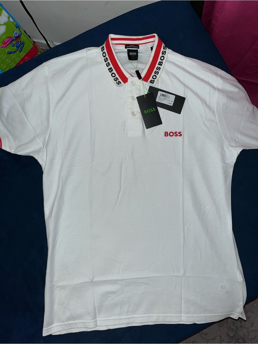 BOSS White Polo with Red Trim and Logo